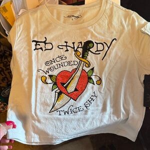 Ed Hardy K Graphic crop Tee - arctic blue large